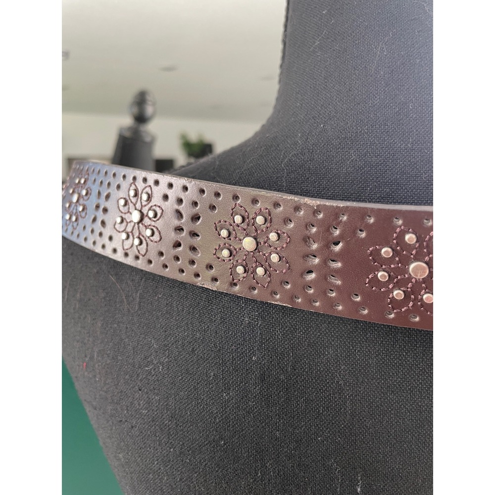 Y2K Stud Flower Belt Womens Large Brown Western Rocker Cowgirlcore Festival - Picture 7 of 8